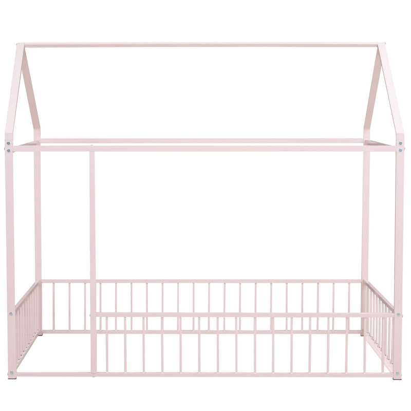 Metal Bed House Bed Frame With Fence