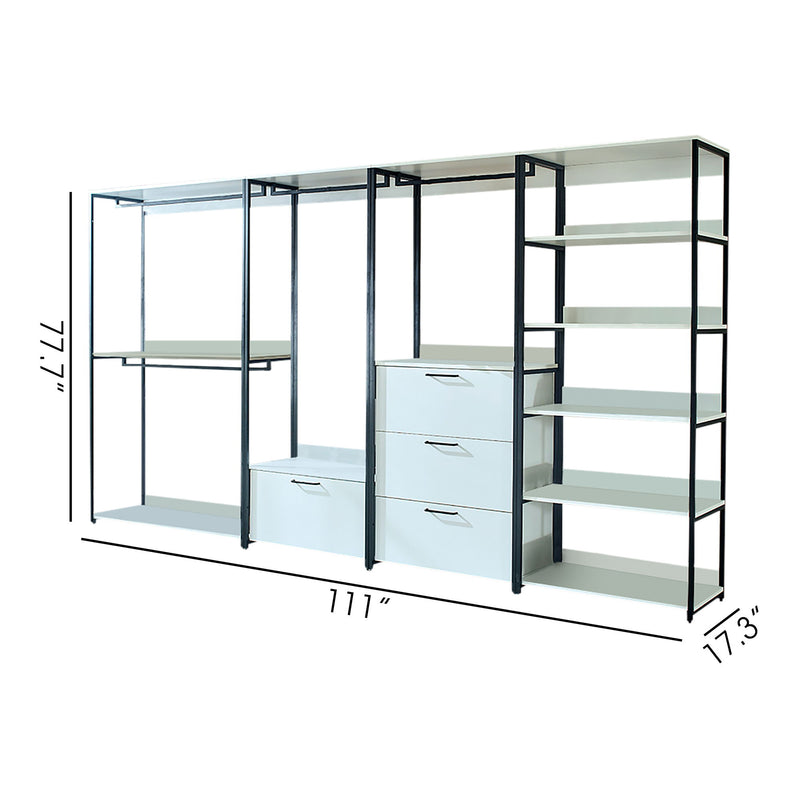Fiona - Freestanding Walk In Wood Closet System With Metal Frame Melamine - White