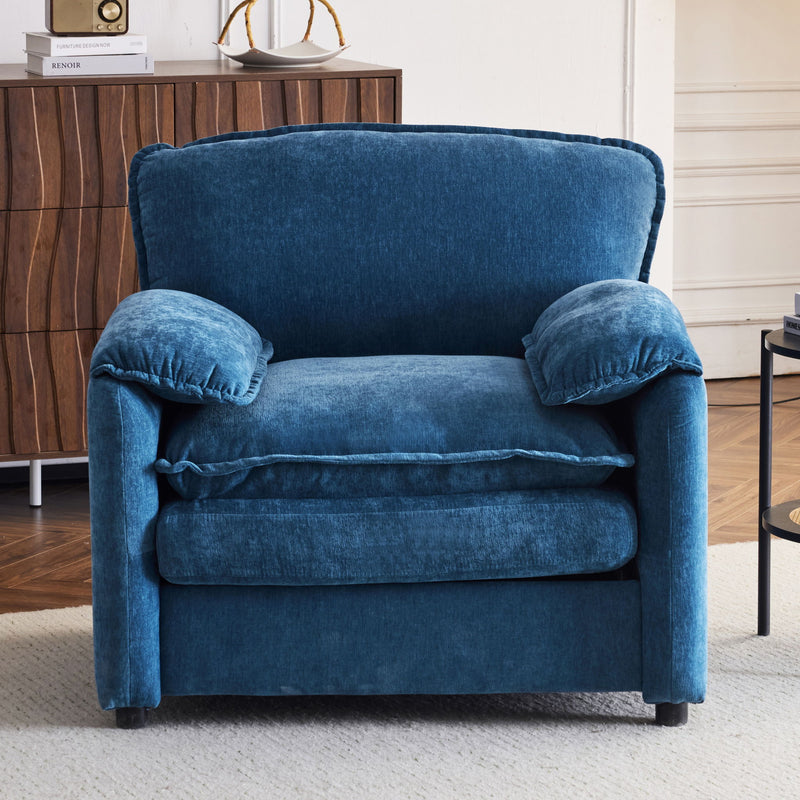 Oversized Reading Armchair With Thick Cushions, High Back Support
