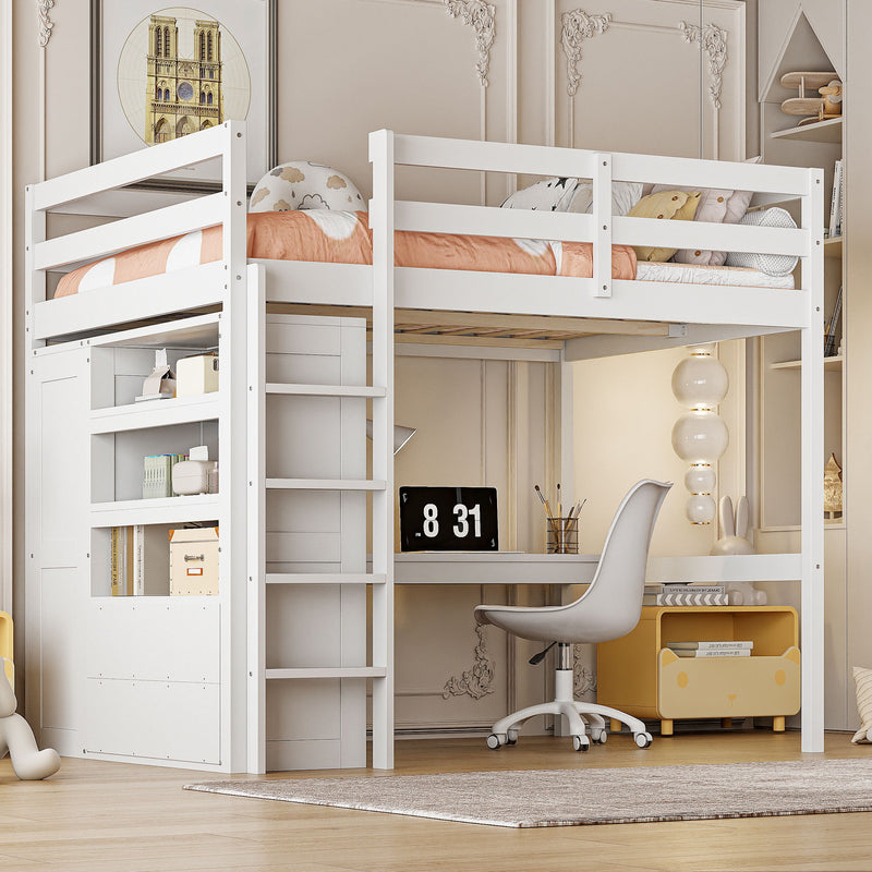 Loft Bed With Built In Wardrobe, Desk, Shelves And Drawers