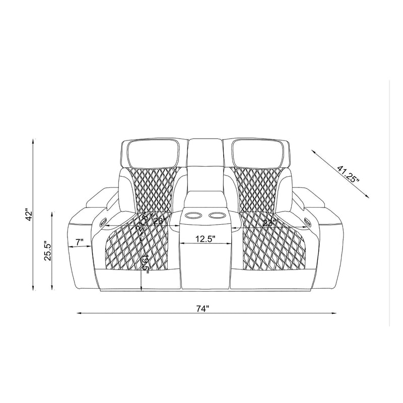 Julian - Power Console Reclining Loveseat, LED & Speaker - Silver