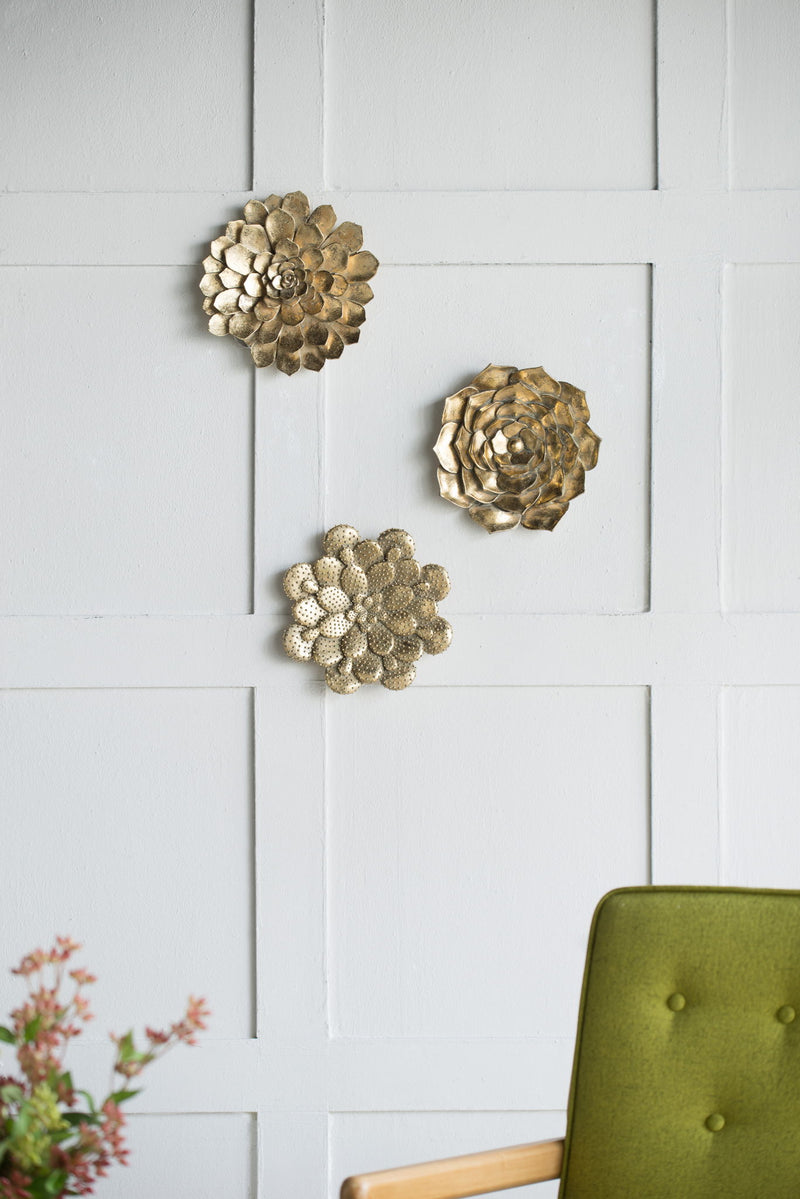 3 Piece Succulent Wall Plaque - Gold