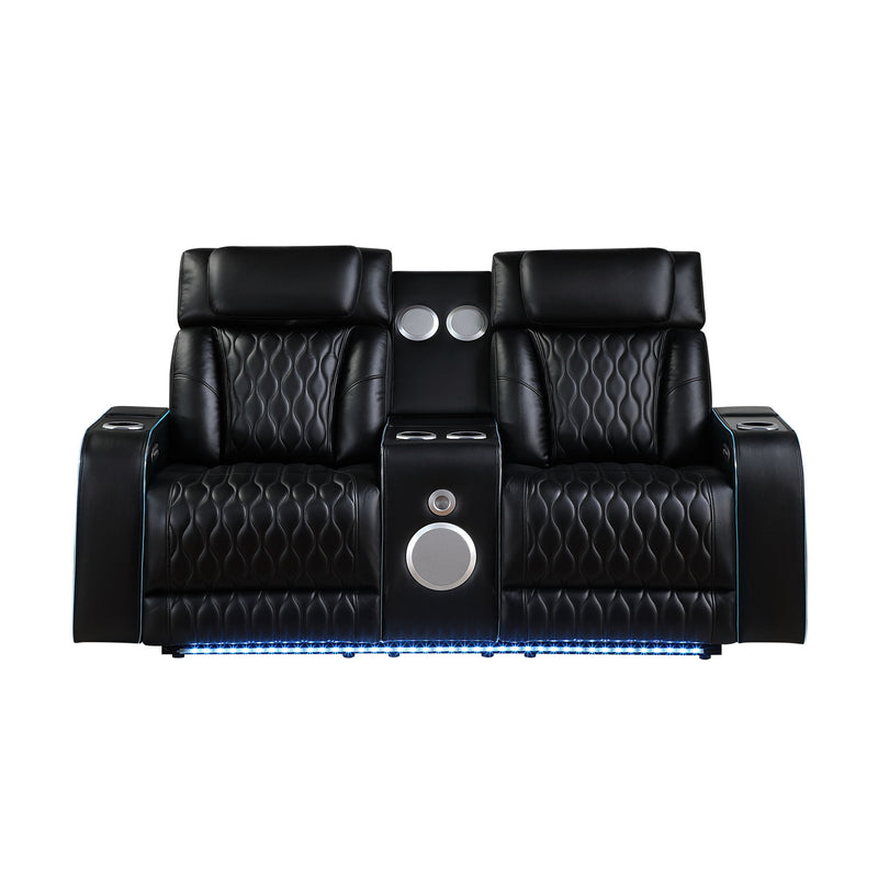 Electra - Power Reclining Loveseat With Power Headrests, Console, Speakers, Massage, LED Lighting And USB Control