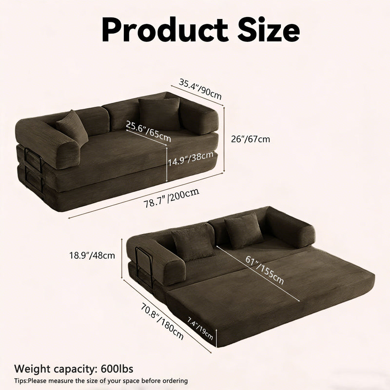 Convertible Sofa Bed With Removable Pillows