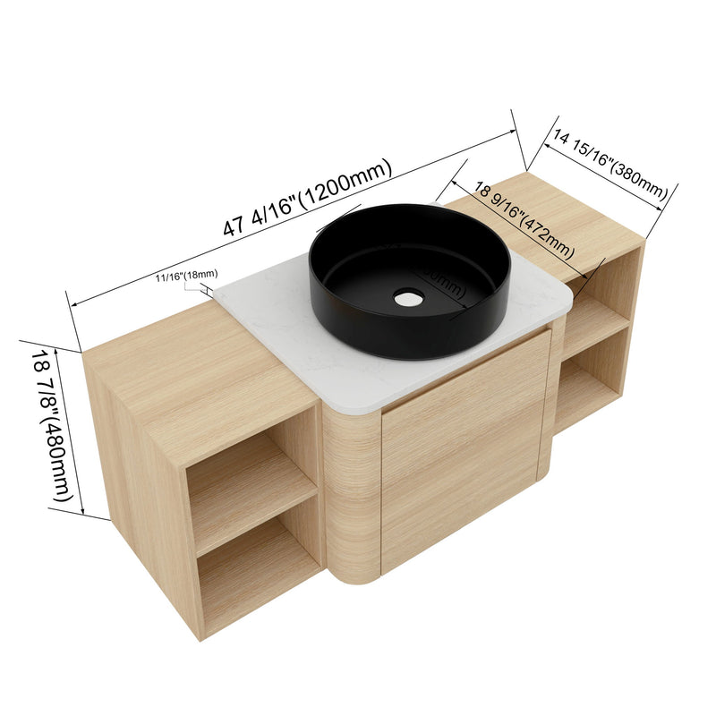 Mounted Bathroom Vanity With Art Sink, 2 Storage Shelves, Soft Close Door