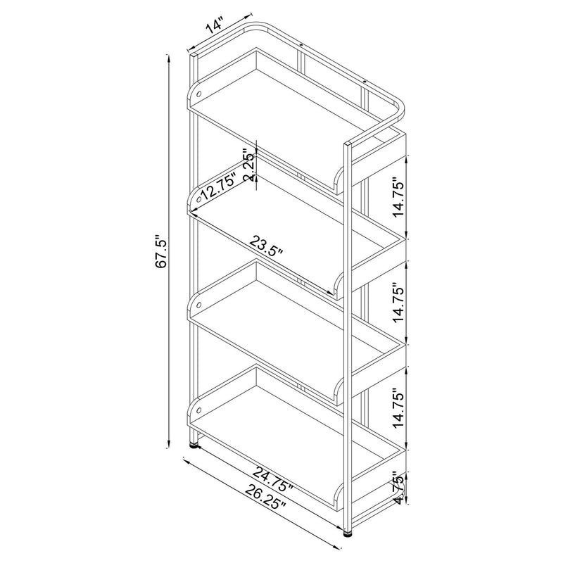 4 Shelf Open Back Bookcase With Accents - White