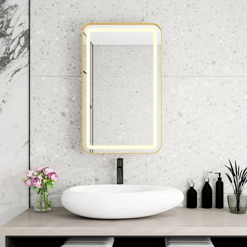 Rectangle Medicine Cabinet Mirror Bathroom Mirror With Storage Wall Mounted Medicine Mirror Cabinet With LED - Gold