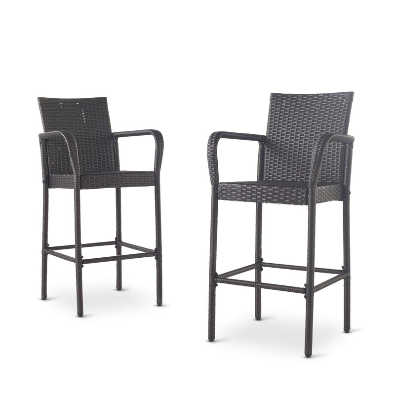 Outdoor Wicker Barstools With Rattan And Iron Frame