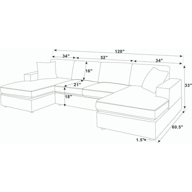 3 Piece Corduroy Double Chaise Sectional Sofa