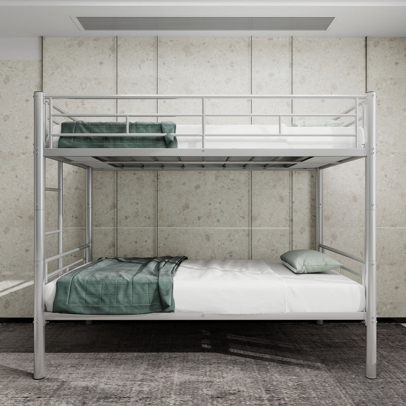 Metal Bunk Bed For Kids, Convertible Bedframe With Ladders & Guardrail