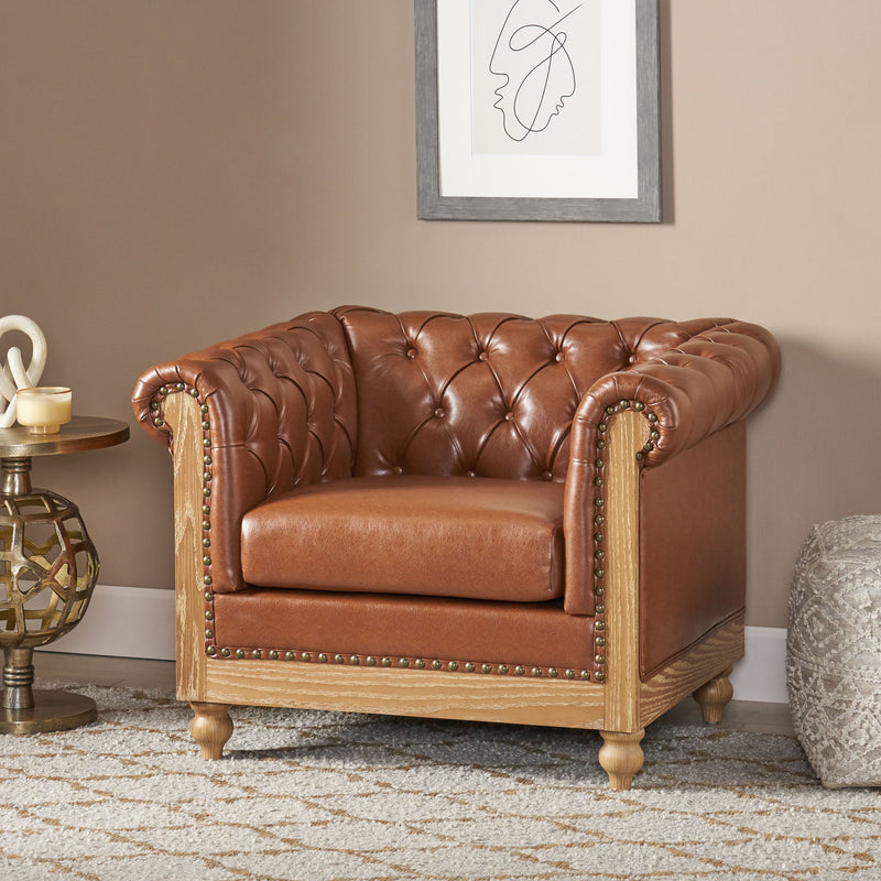 Luminex - Tufted Upholstered Club Chair With Nailhead Accents And Scrolled Tuxedo Arms