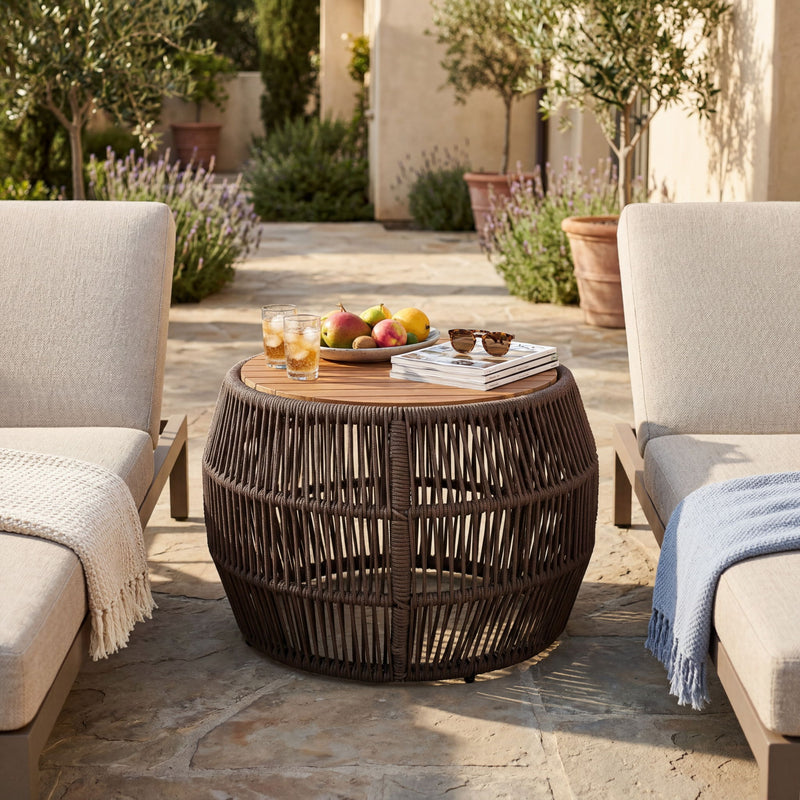 Round Side Table With Rope Frame