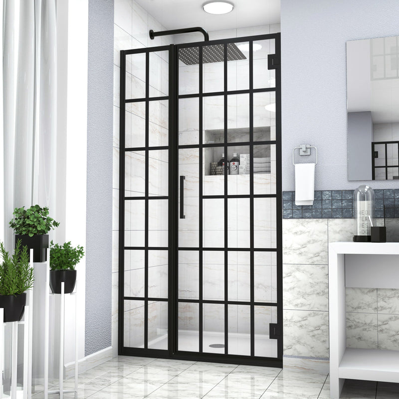 Frameless Pivot Shower Door With Pattern Glass, Open Entry Design