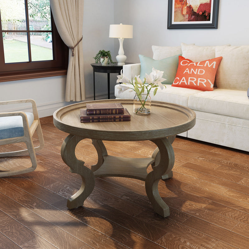 Elegant Coffee Table With Rimmed Top And Curved Design