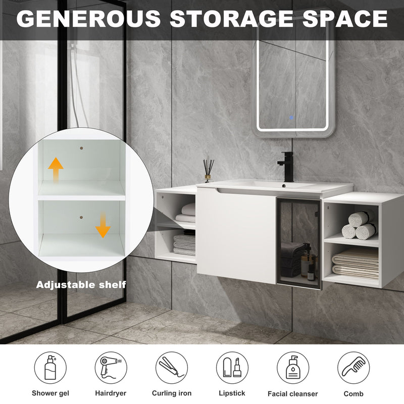Wall Mounted Bathroom Vanity With Sink, Cabinet & Half Door