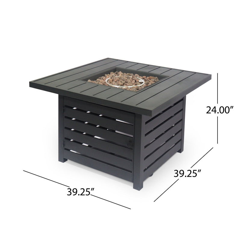 Stylish Square Iron Fire Pit With Tank Space, 50, 000 Btu - Black