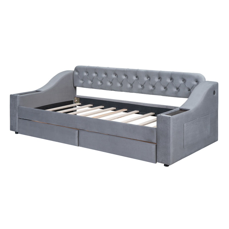 Upholstered Daybed With Storage Armrests And USB Port