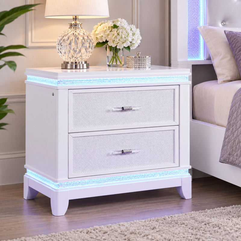 Opium - 2 Drawer Nightstand With LED Lights - White