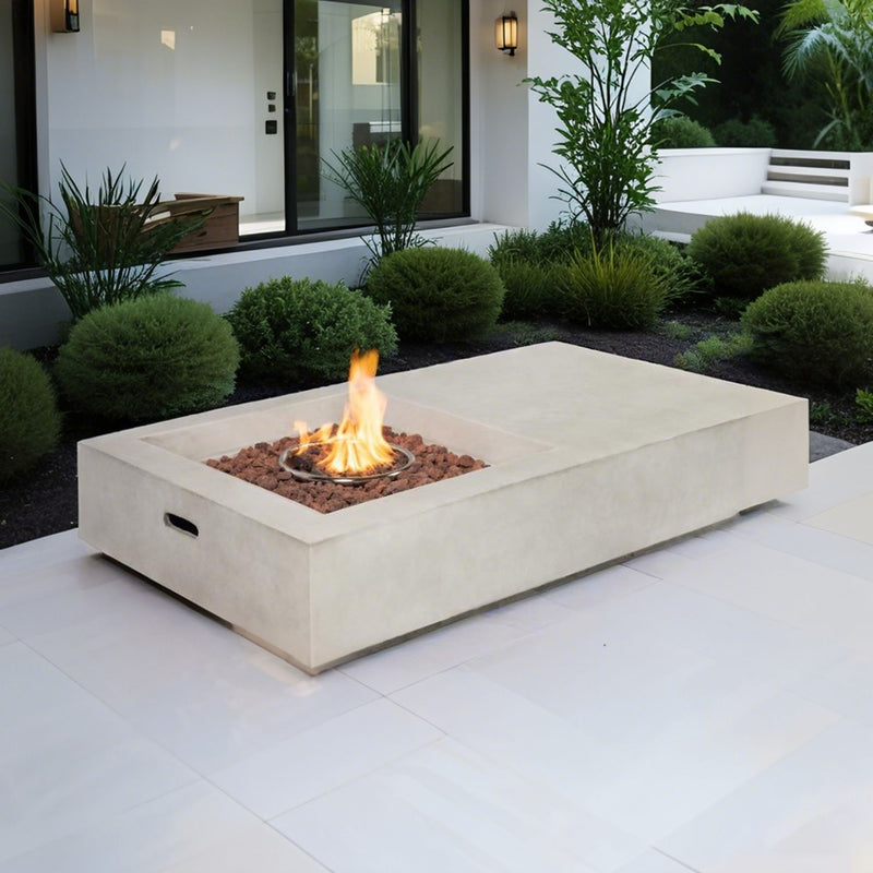 Propane Gas Fire Pit Table, 50000 Btu Rectangular Concrete Fire Pit For Outside Patio Deck Garden Backyard - Light Gray