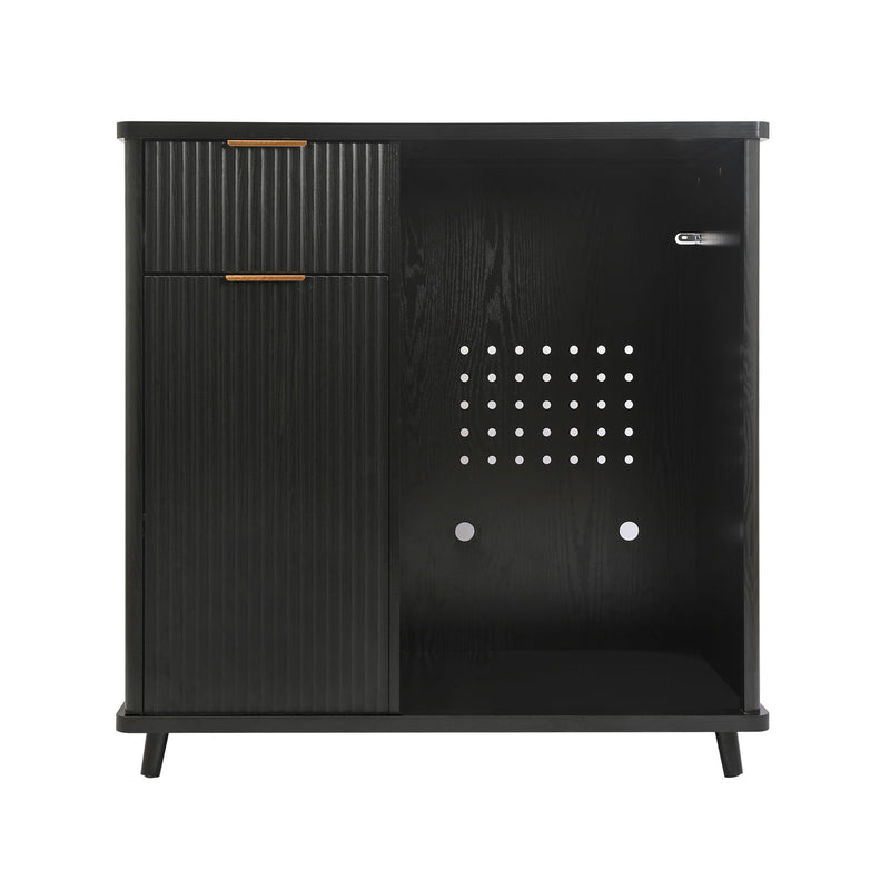 Fluted Coffee Bar Cabinet With Mini Fridge Space & Charging Station
