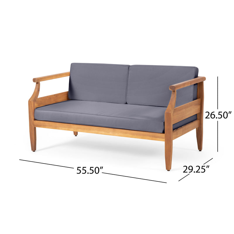 Aston - 2 Piece Wood Outdoor Patio Conversation Seating Set With Cushions