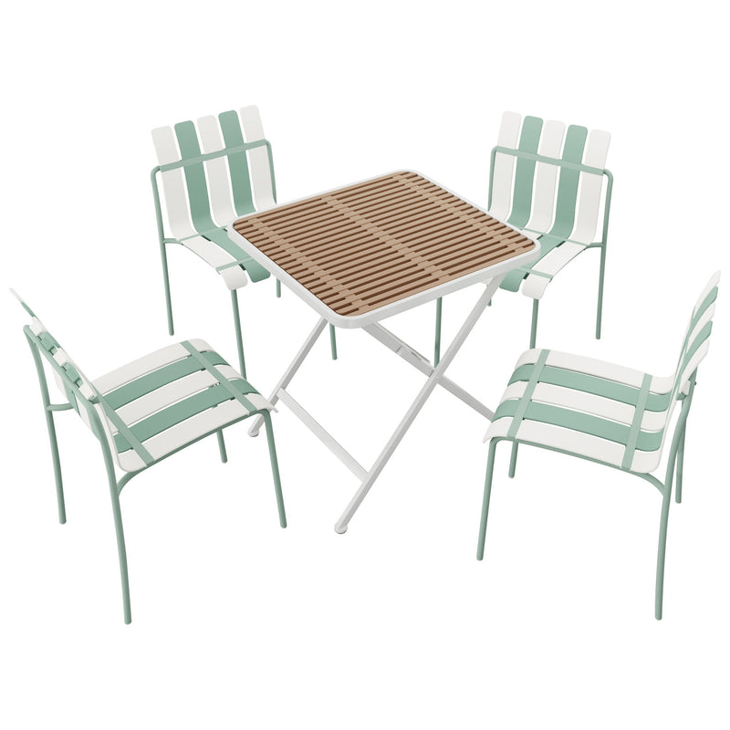 4 Piece Set Of Modern Color Block Designed Single Chairs With Folding Square Table