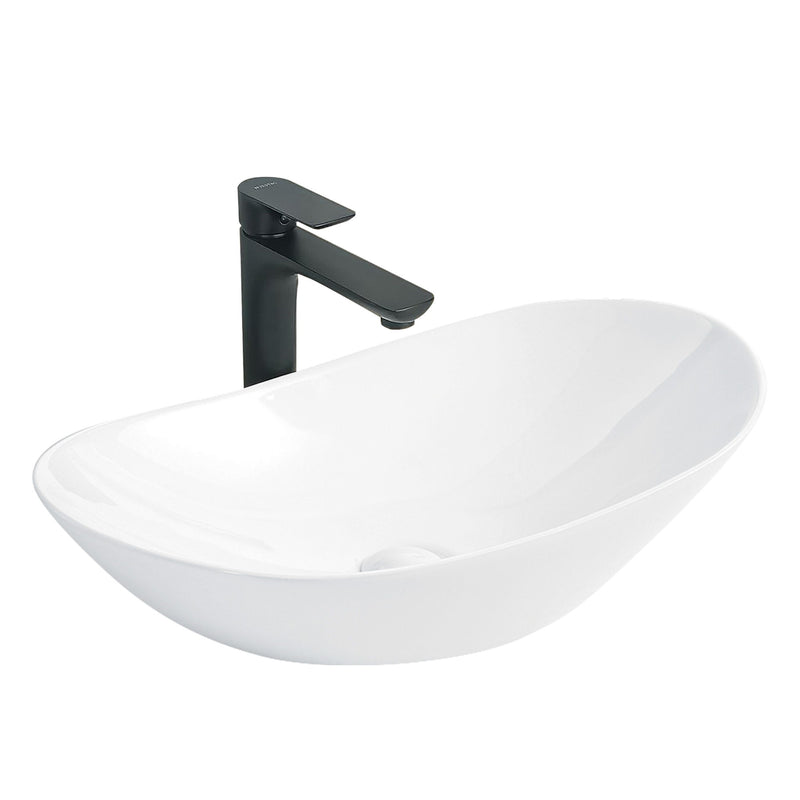 White Oval Ceramic Vessel Sink, Modern Minimalist Art Bathroom Sink Bowl, Countertop Vanity Basin
