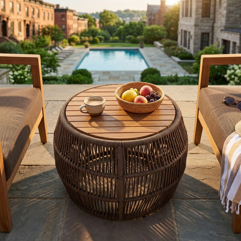 Round Side Table With Rope Frame