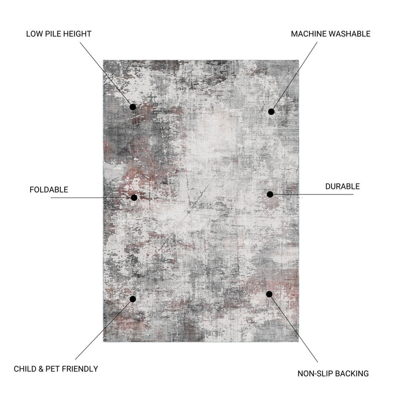 Toucan - 5' X 7' Washable Non - Slip Area Rug - Ivory / Dark Gray