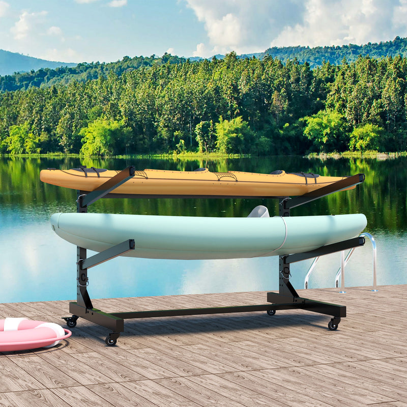 Freestanding Kayak Storage Rack With Lockable Wheels For Kayak, Canoe, Sup & Surfboard