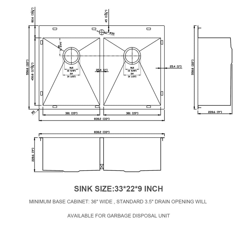 Double Bowl Drop In Sink, Stainless Steel With 50 / 50 Basins 18 Gauge - Brushed Nickel