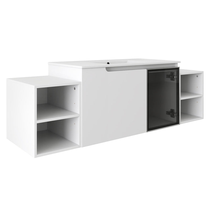 Wall Mounted Bathroom Vanity With Sink, Cabinet & Half Door
