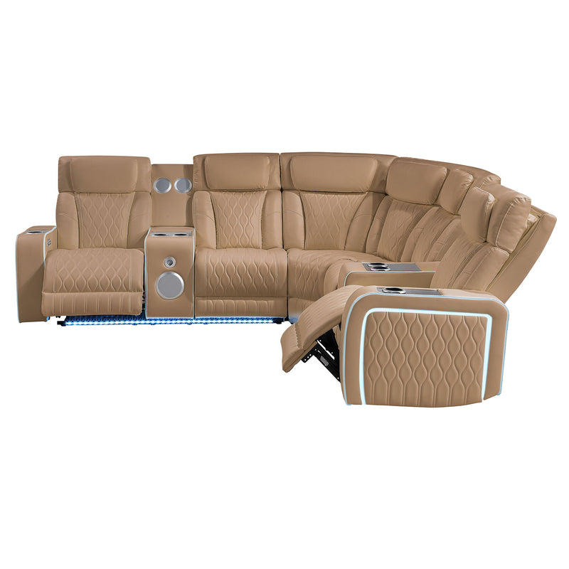 Electra - Power Recliner Sectional Sofa With Power Headrests, Console Loveseats, Wedge, LED Light Strip, Speakers