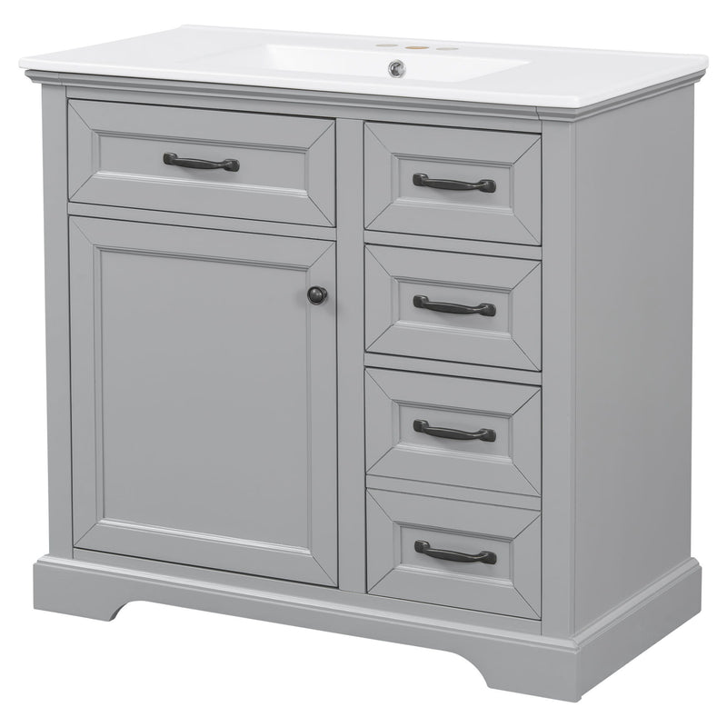 36" Bathroom Vanity With Sink, 2 Tip Out Drawers, Soft Close Hinges