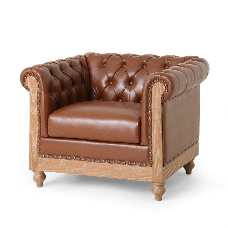 Luminex - Tufted Upholstered Club Chair With Nailhead Accents And Scrolled Tuxedo Arms