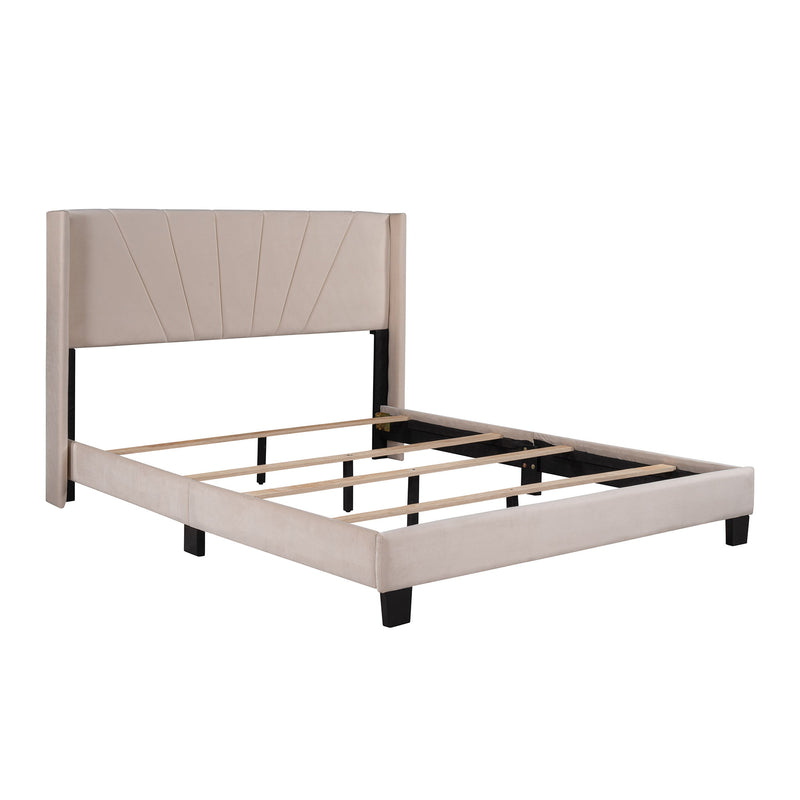 Velvet Upholstered Platform Bed, Box Spring Needed