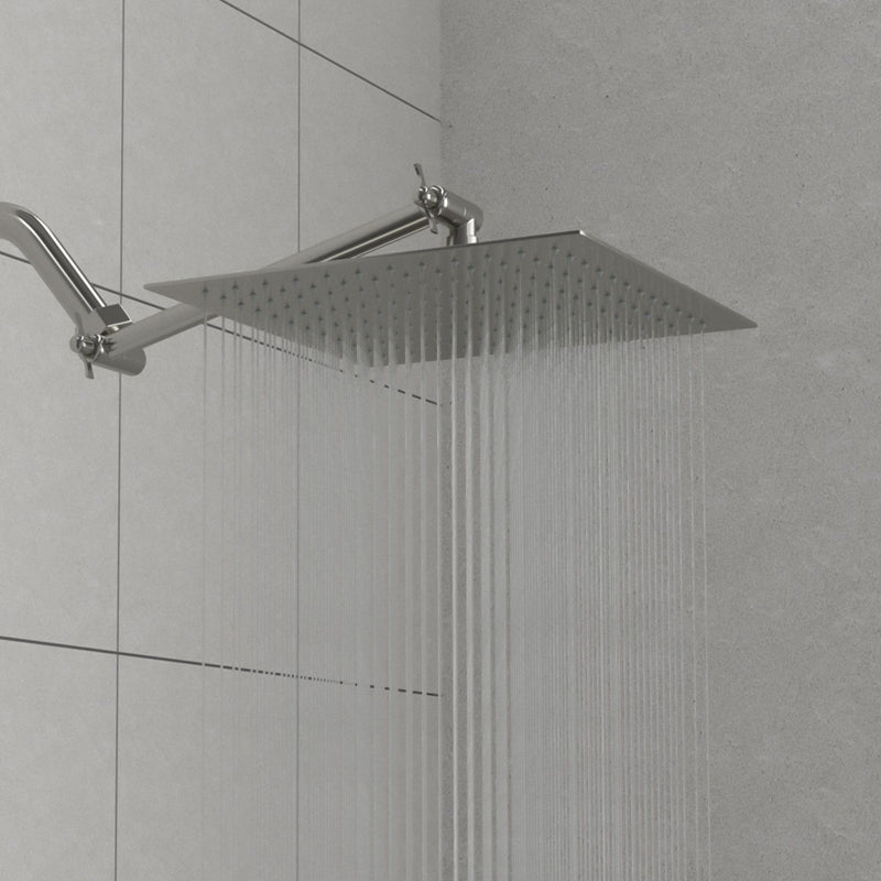 Luxury Rain Shower Head With Adjustable Arm, 10" Square, Stainless Steel - Brushed Nickel