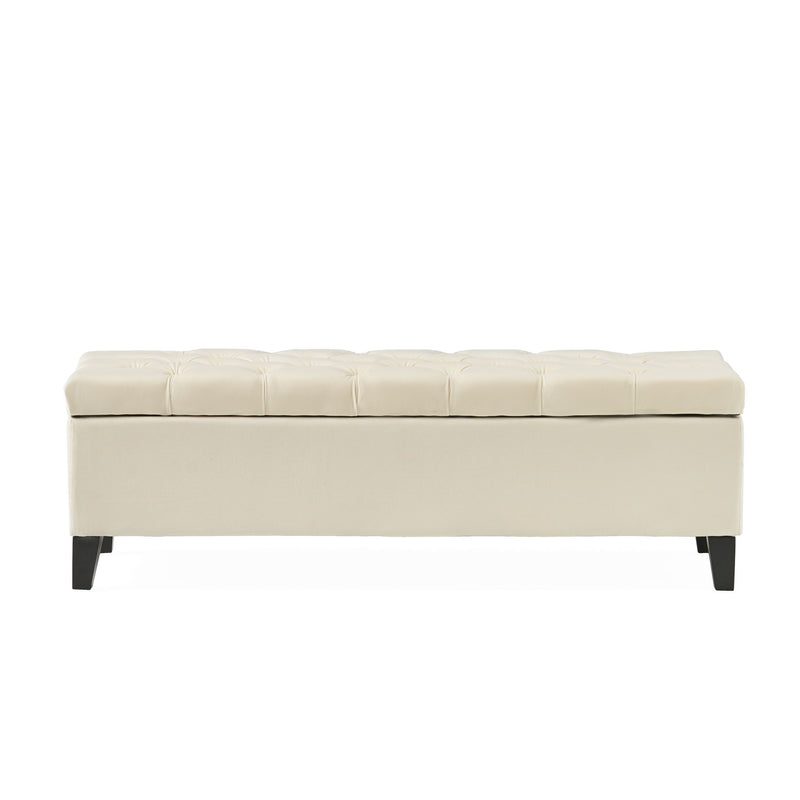 Button Tufted Diamond Stitch Storage Ottoman - Beige