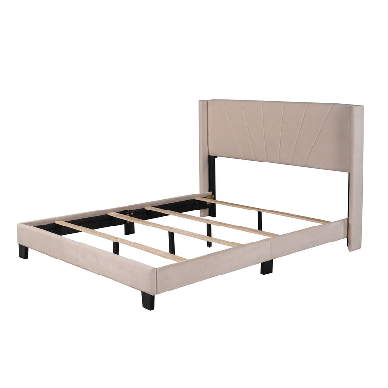 Velvet Upholstered Platform Bed, Box Spring Needed