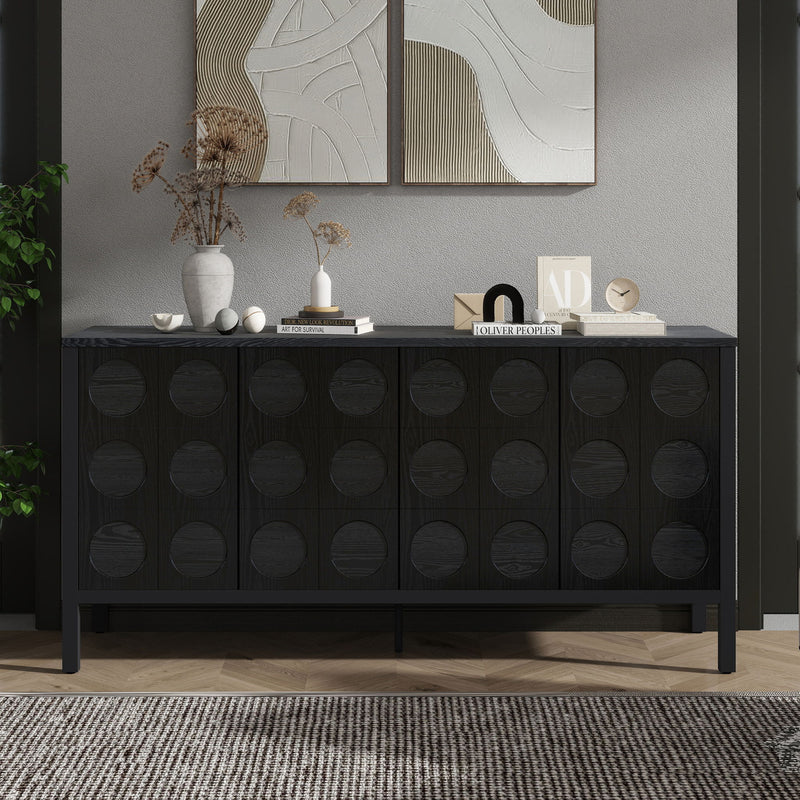 Stylish Storage Cabinet Sideboard With Unique Geometric Circle Door Design - Black