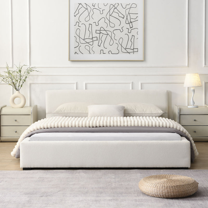 Queen Bed Wide Edge With Soft Upholstery - Beige