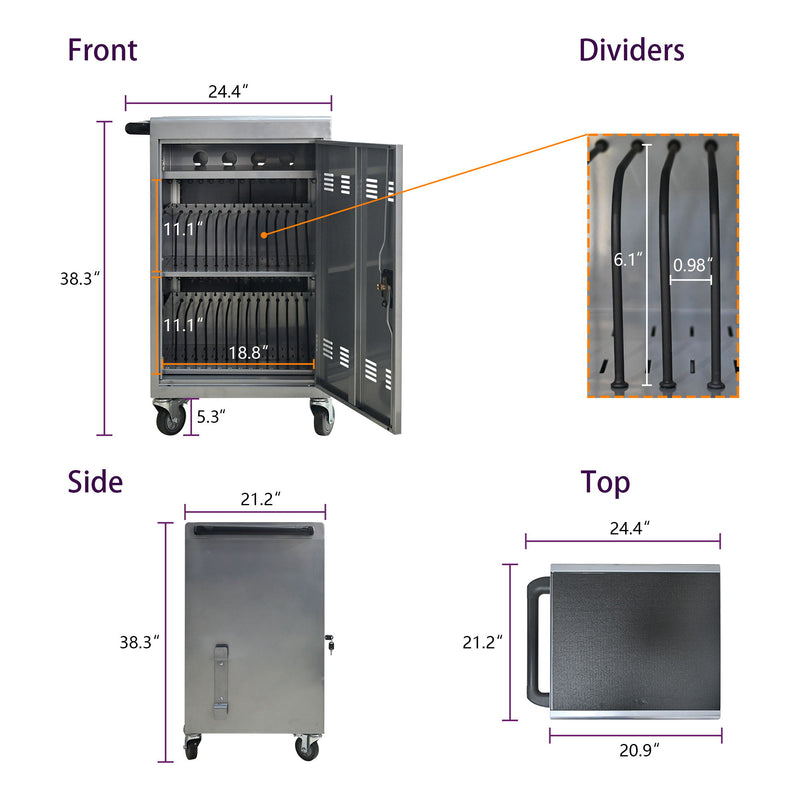 Mobile Charging Cart Station For Chromebook, Tablet And Laptop Computer With Power Strip Included