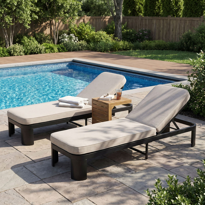Outdoor Chaise Lounge Set With Side Table, 5 Position Adjustable Patio Recliner