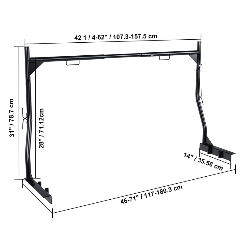 Heavy Duty Universal Truck Bed Ladder Rack, No-Drill Installation, Adjustable - Black