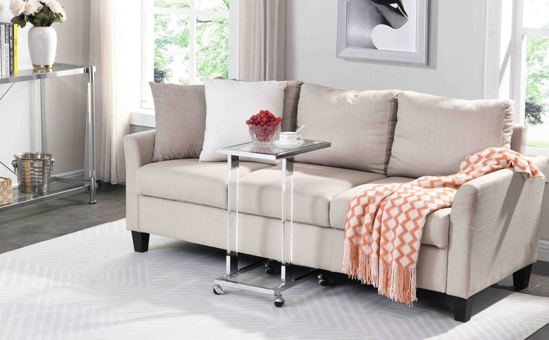 Glass Top C Shape Square Table With Metal Base For Living Room