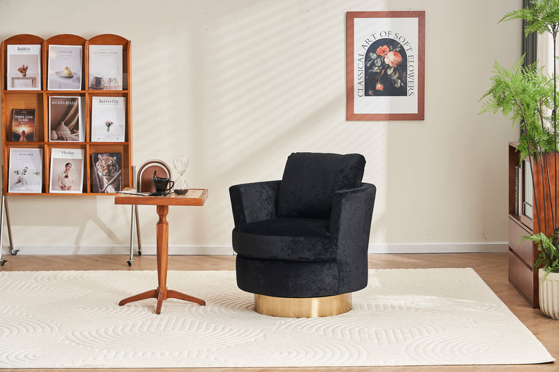 Velvet Swivel Barrel Chair, Swivel Accent Chairs Armchair For Living Room, Reading Chairs For Bedroom Comfy, Round Barrel Chairs With Stainless Steel Base - Black