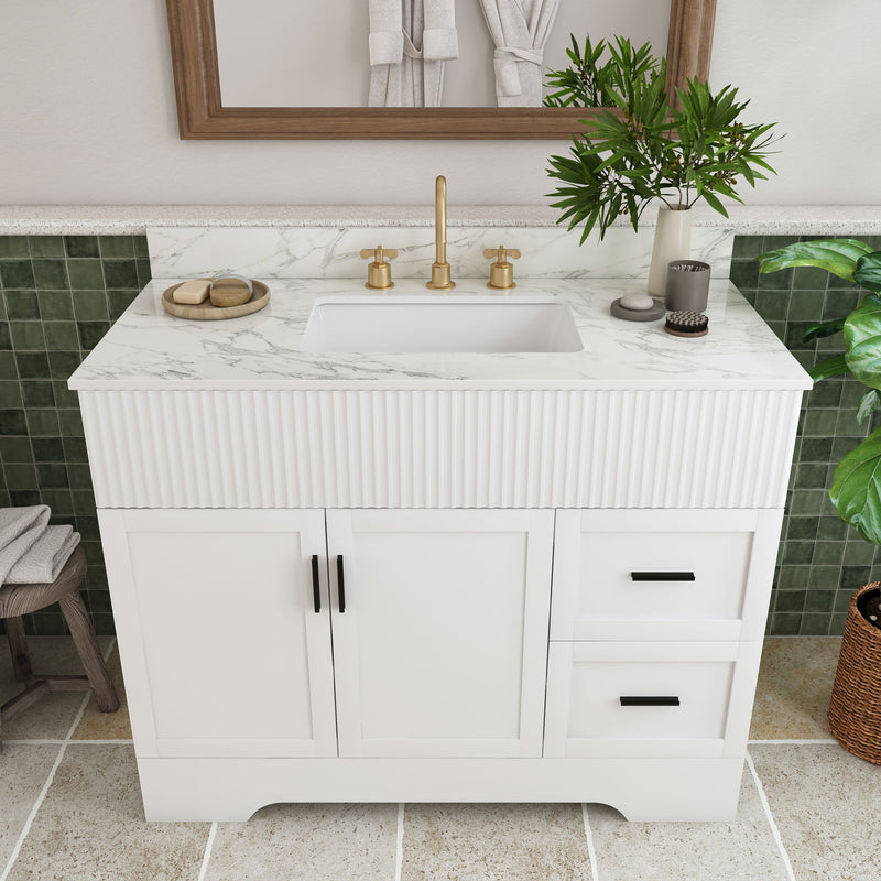 Bathroom Vanity Set, Fluted Cabinet, Soft Close Doors, 3 Faucet Holes, Sink Included - White