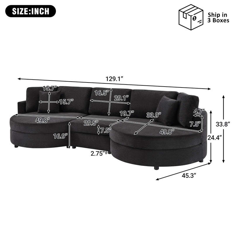 Modern 3 Seater Upholstered Sofa With Curved Design