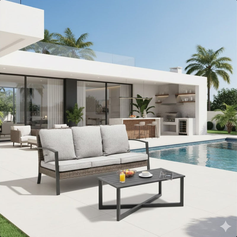 2 Piece Patio Set With Cushions & Coffee Table