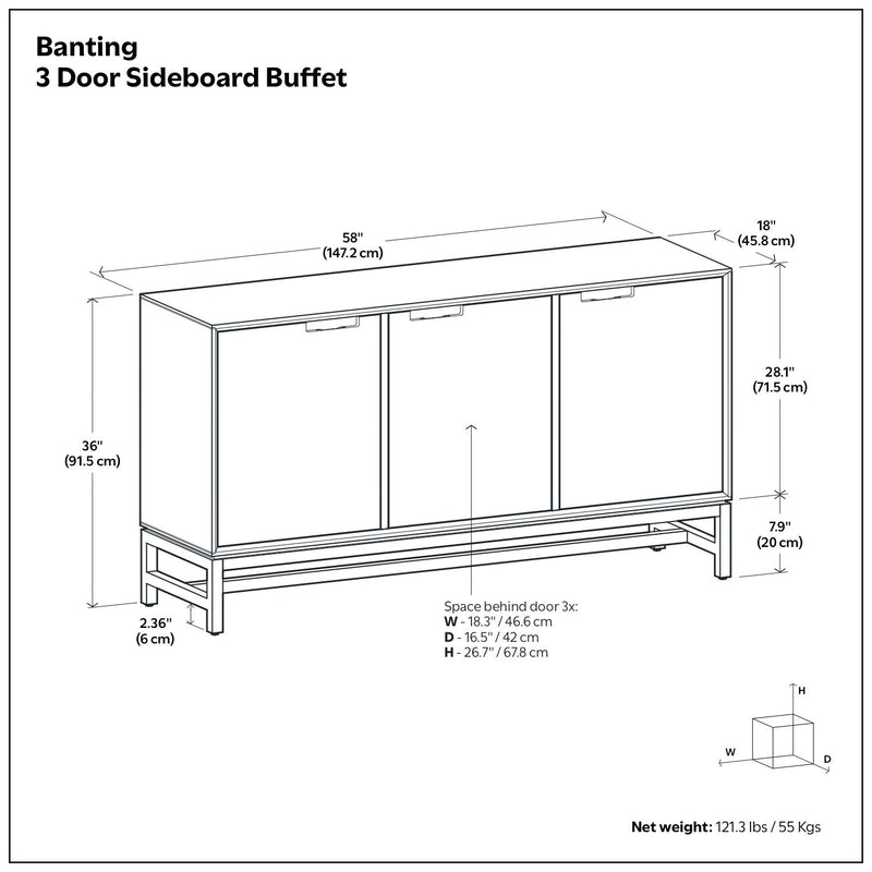 Banting - 3 Door Sideboard Buffet With Adjustable Shelves - Natural Walnut